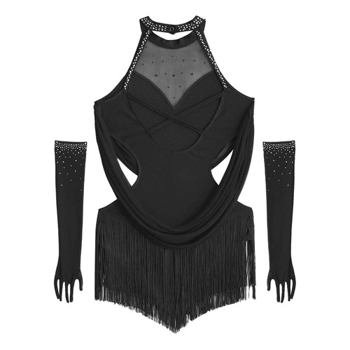 Kids Girls Dancewear Tassel Leotard Rhinestones Outfit Ballet Uniform Modern - Afbeelding 30 van 57