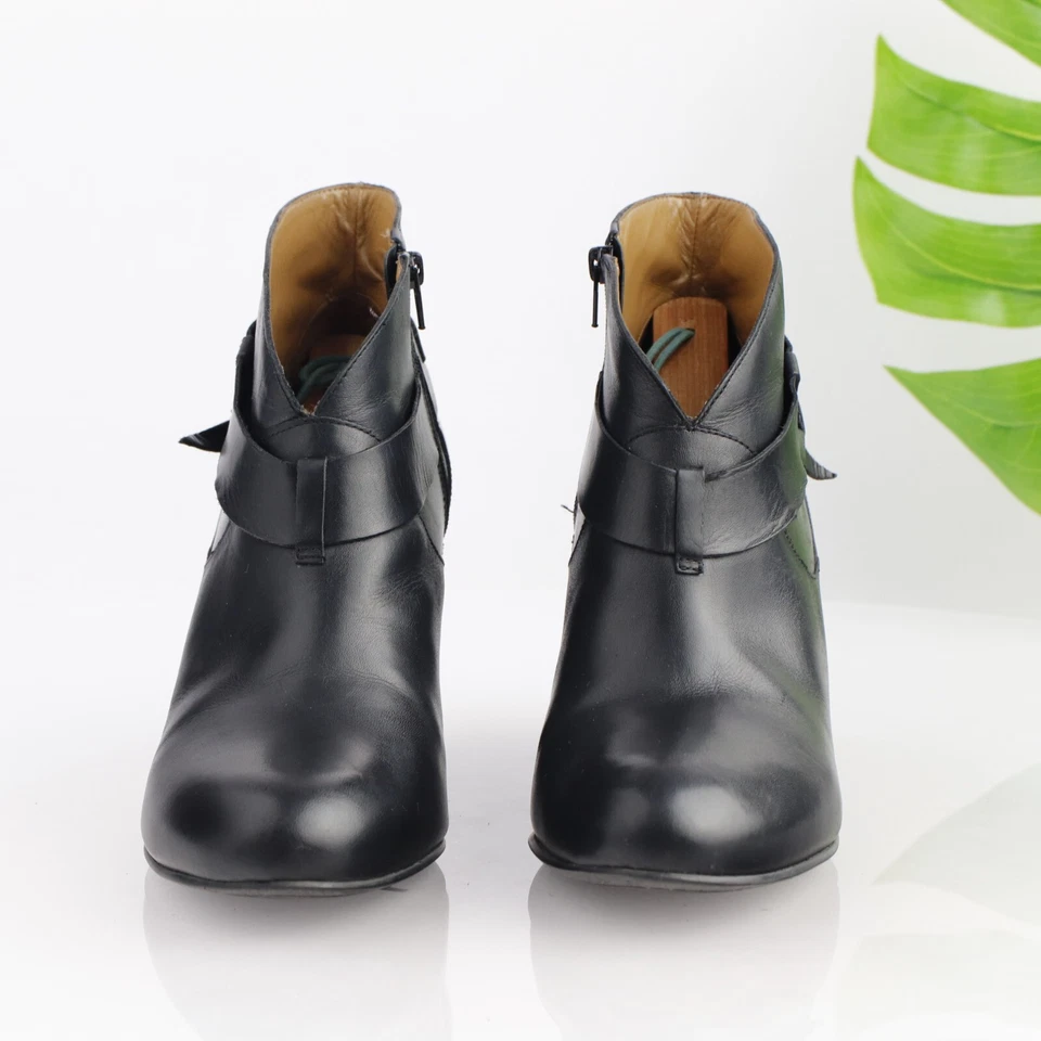 Anthropologie Schuler Sons Boot Size 10 Black Leather Wedge Heel Strap Bootie - Imagem 2 de 4