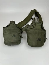 US Military Field Gear Web Belt Suspenders With 2 Large Canteens