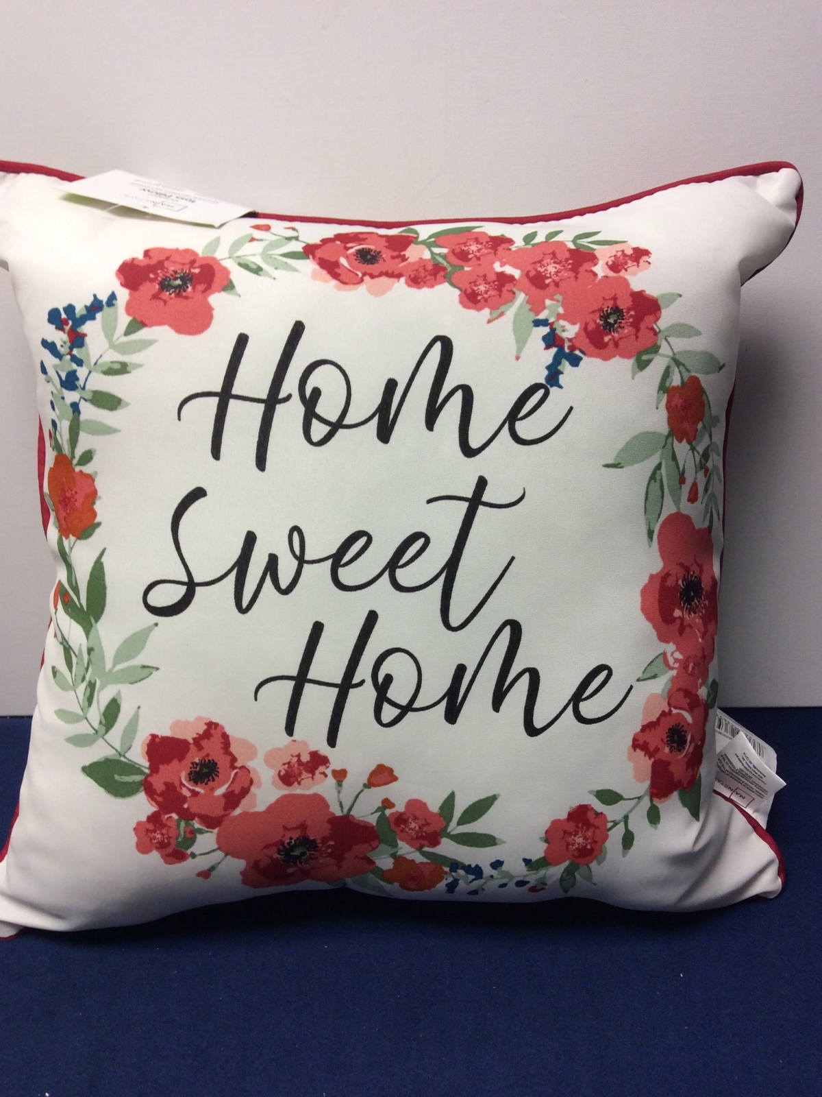 Outdoor Toss Pillows White/Red With Flowers "Home Sweet Home" Set Of 2