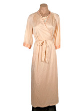 Vintage 70s Sears Peignoir Robe  Nightgown Lace Bust Sheer Chiffon Pink Sz S