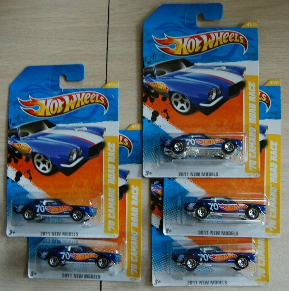 5- 2011 Hot Wheels 70 Camaro Road Race Blue New Model #47/50 moc 1970 Rollcage