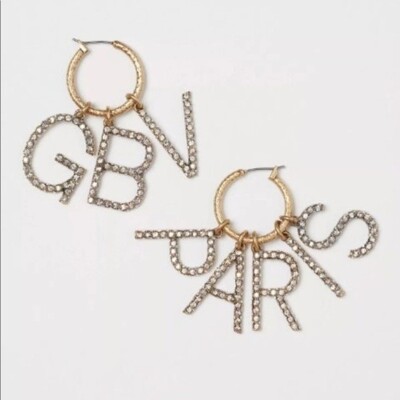 H&M x Giambattista Valli Earrings GBV PARIS Hoop Dangle Rhinestones Box