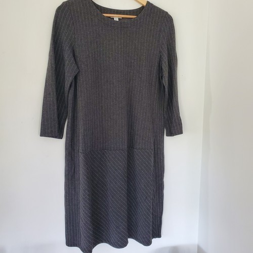 J. JILL Med PETITE 3/4 Sleeve Ponte Gray Dress Pinstripe Knit Stretch Neutral - Picture 4 of 17