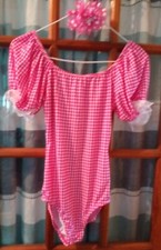 VGUC A Wish Come True Adult Small leotard pink gingham cowgirl and hair tie set