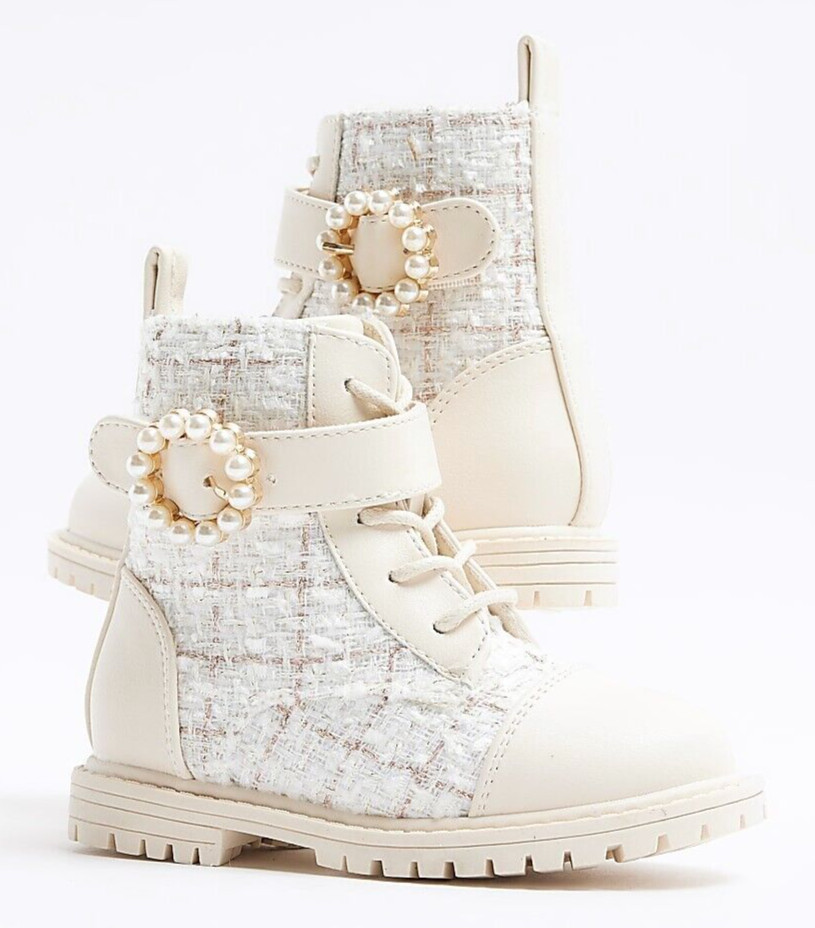 B/NEW Ltd Edition RIVER ISLAND MINI GIRLS Diamonte&Pearl BUCKLE BOOTS *SOLD-OUT* image 6