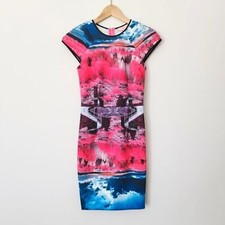 Ted Baker Graphic Sheath Dress US 2 Size Ted 0 Road to Nowhere Pink Blue Stretch