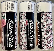 PINK BITCH STICK CHAPSTICK SKULL 20 OZ STAINLESS STEEL TUMBLER CUP + LID & STRAW