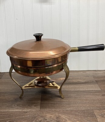 Vintage Copper & Brass Fondue Set Chafing Pot and Stand