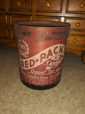 Rare Pan Confection Factory, red-pack Candies 25 lb Wicker/ Wood container