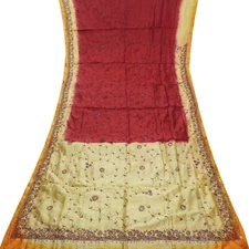 Namaste Vintage Red Sarees 100% Pure Silk Hand Embroidered Sari 5YD Craft Fabric