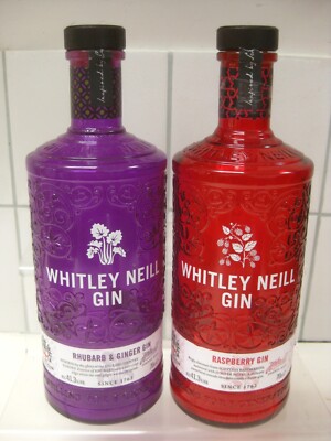 Whitley Neil Rhubarb Ginger raspberry 2x EMPTY GIN BOTTLE VICTORIANA