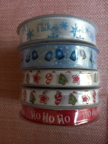 5 Rolls Assorted Christmas Ribbon  3/8" x 9ft , 5/8" x  9ft - Picture 1 of 7