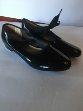 Dance Time Women's Size 6 M Black Patent Tap Shoes Ribbon Tie Dance Footwear
