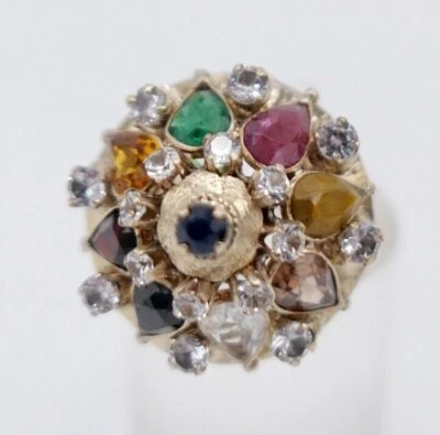 prunkvoller USA Ring Gold 585 14K Granat Saphir Rubin Smaragd Quarz Gr. 56 - Bild 1 von 4
