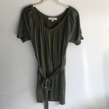 LOFT Womans short sleeve green wool blend knit pleated dress size small