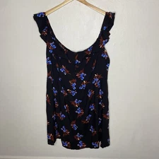 New City Chic Blue Red Floral Mini Dress Off Shoulder Button Front Women’s Large