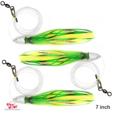 3pcs Fish WOW! 7" Fishing Bullet Jet Chrome Head Rig  Trolling Lures Green NEW
