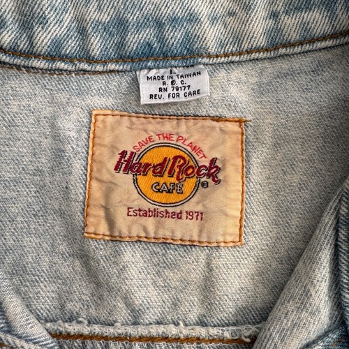HARD ROCK CAFE Vintage Orlando bestickt Acid Washed Denim Jeansjacke Save Planet - Bild 6 von 15