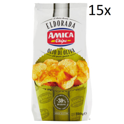 15x Amica Chips Eldorada con Olio di Oliva Kartoffelchips mit Olivenöl 130g