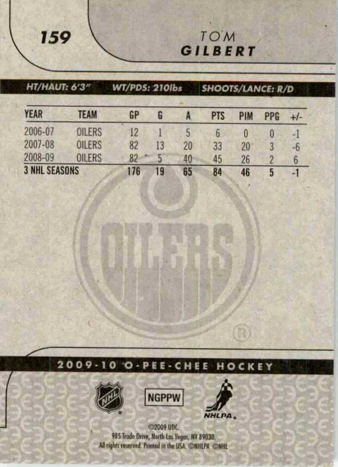 2009-10 O-Pee-Chee Tom Gilbert #159 - Image 2 of 2