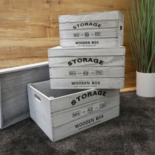 3er Set Deko Holzkiste Kisten aus Holz weiß used look vintage