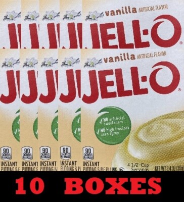 10x Jello VANILLA Instant Pudding & Pie Filling Mix Dessert 3.4 oz 10 BOXES BULK