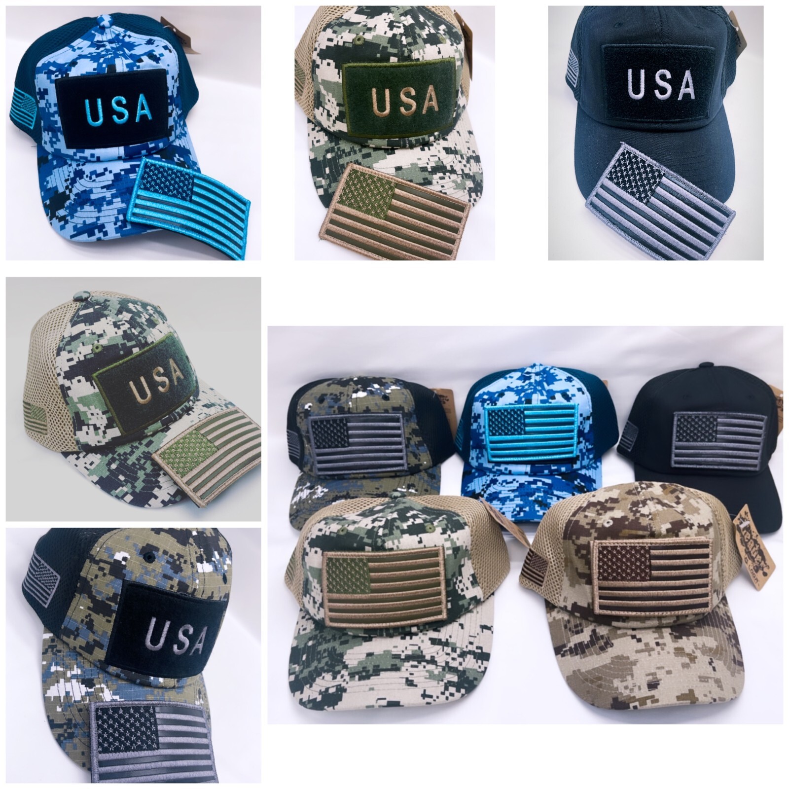 USA Flag Baseball Cap for Men - Detachable Patch Mesh Tactical Army Hat-image