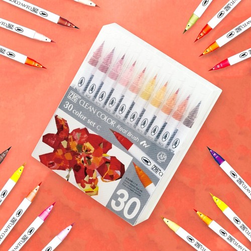 Lot De 3 Stylos Pinceaux Kuretake ZIG Clean Color - Encre Liquide, Couleurs RB-6000AT - Neuf