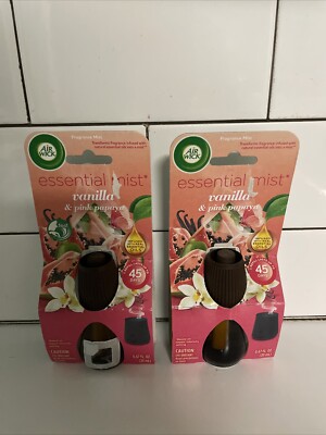 Lot Of 2, Air Wick Essential Mist Refill, Vanilla and Pink Papaya,