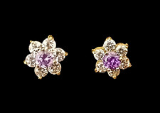 14k Solid Gold CZ Dainty Flower Stud Screw Back Earrings