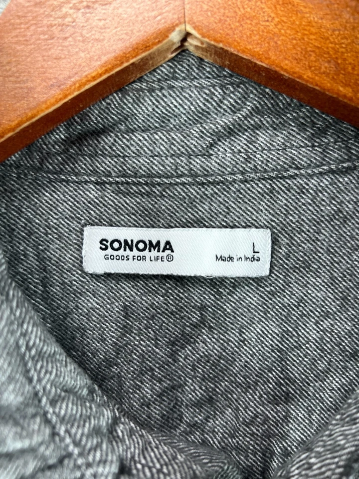 Camisa de franela supersuave gris manga larga con botones talla grande algodón SONOMA para hombre Foto 4 de 4