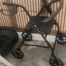 Black 4-Wheel Foldable Rollator Walker Mobility Aid for Adults & Seniors