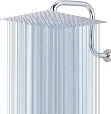 Rain Shower Head with Goose Neck Curve Arm, All Metal Waterfall Rainfall