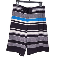 Hang Ten Swim Trunks Board Shorts Men's L Black Gray Lined Beachwear Drawstring