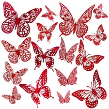 3D Red Butterfly Wall Stickers - 48 Pcs with 4 Styles  3 Sizes, Removable De...