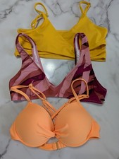 3 BIKINI Tops Size Womens SMALL Neon Orange Golden Yellow Pink Endless Sun Volco