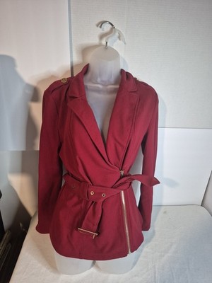 Womens Large Bold Red Sexy Lightweight Moto Jacket With Belt Edgy Punk Gothic...