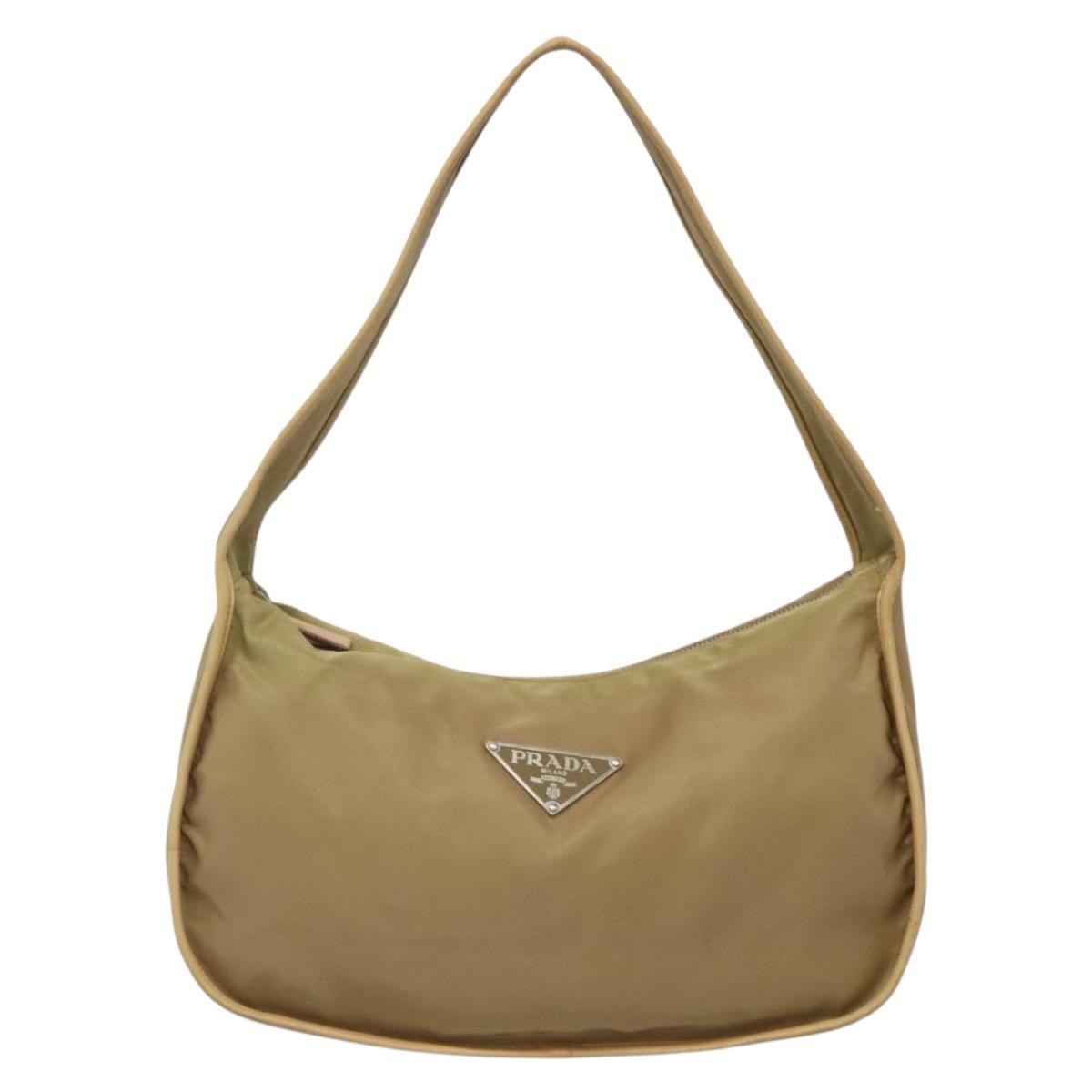 PRADA Shoulder Bag Nylon Leather Brown Silver Auth 132575 | eBay