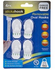 Stickahook Pack Of 4 Removable White Oval Sticky Hooks Damage Free 33mm x 22mm