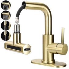 Bathroom Faucet 4 in 1, Faucet for Bathroom with Pull Down Sprayer Brushed Gold