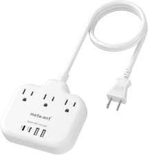 Multi Plug Outlet Splitter, Flat Extension Cord 25 FT with 3 Outlets 4 USB 2 ...