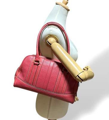 COACH Mini Boston Hand Bag Leather Red Pink Shoulder Small Vintage