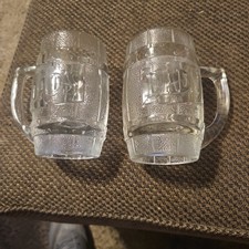 2~Dad's Root Beer Mug Barrel Shaped with Handle Heavy Clear Glass 5.25” Tall VTG