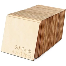 50PCS 4x4 Inch Wood Squares Unfinished Square Wood Pieces for Crafts,Painting...