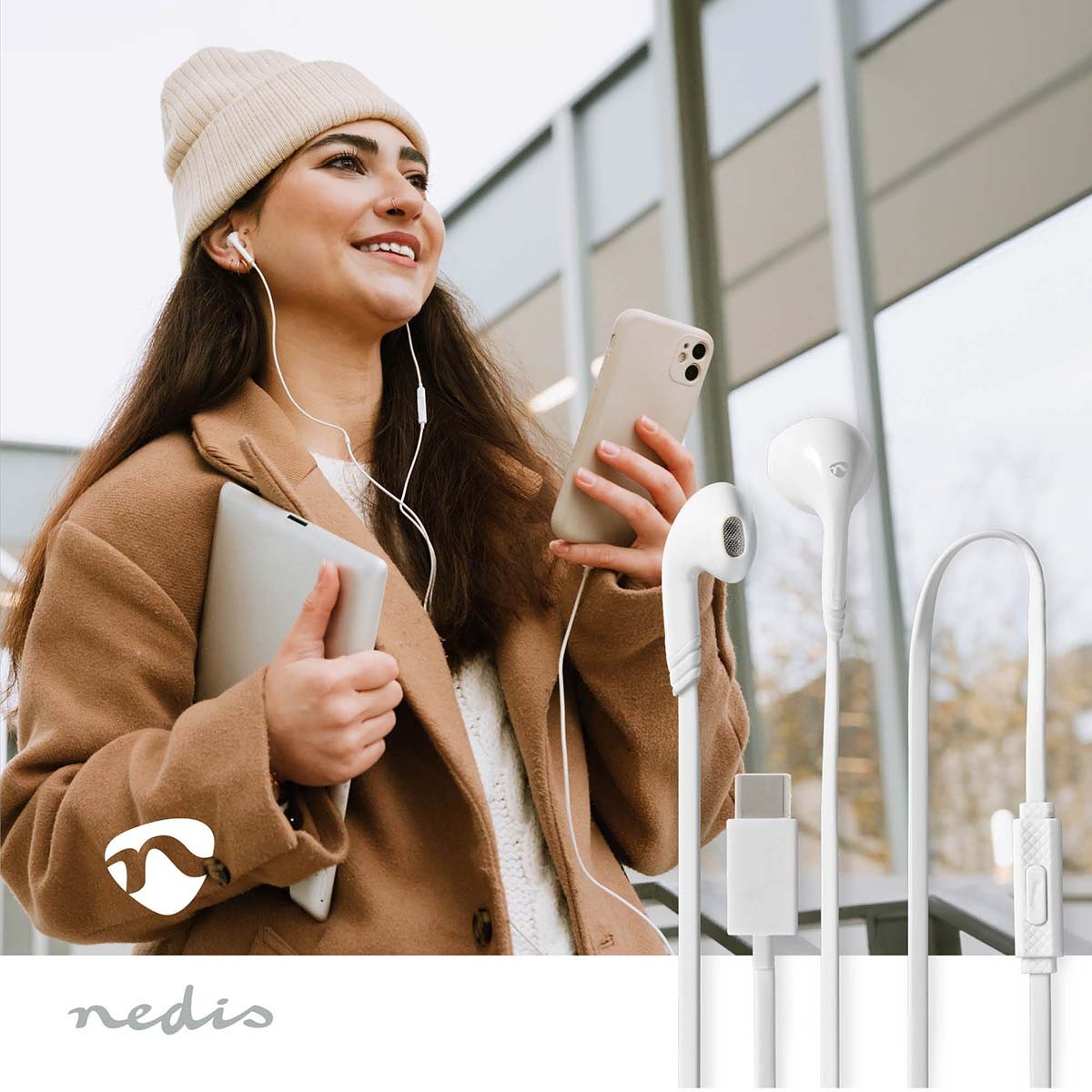 Écouteurs avec câble de 1.2m Nedis et commande de volume analogique intégrée