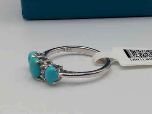 STUNNING JTV BBJ ACCENTED 3 STONE SLEEPING BEAUTY TURQUOISE RING SIZE 9 - Picture 4 of 4