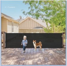 140" Retractable Black Baby Dog Gate - Wide Safety Barrier