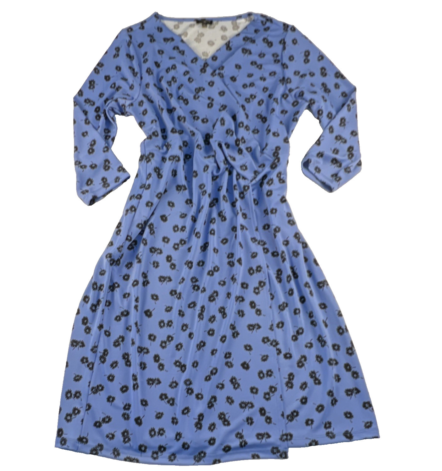 Talbots Plus 1X Dress Periwinkle Blue Floral Faux Wrap Stretch Jersey 3/4 Sleeve