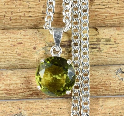 Pendentif rond certifié péridot vert olive naturel de 7,95 ct, pierre... - Photo 1/4